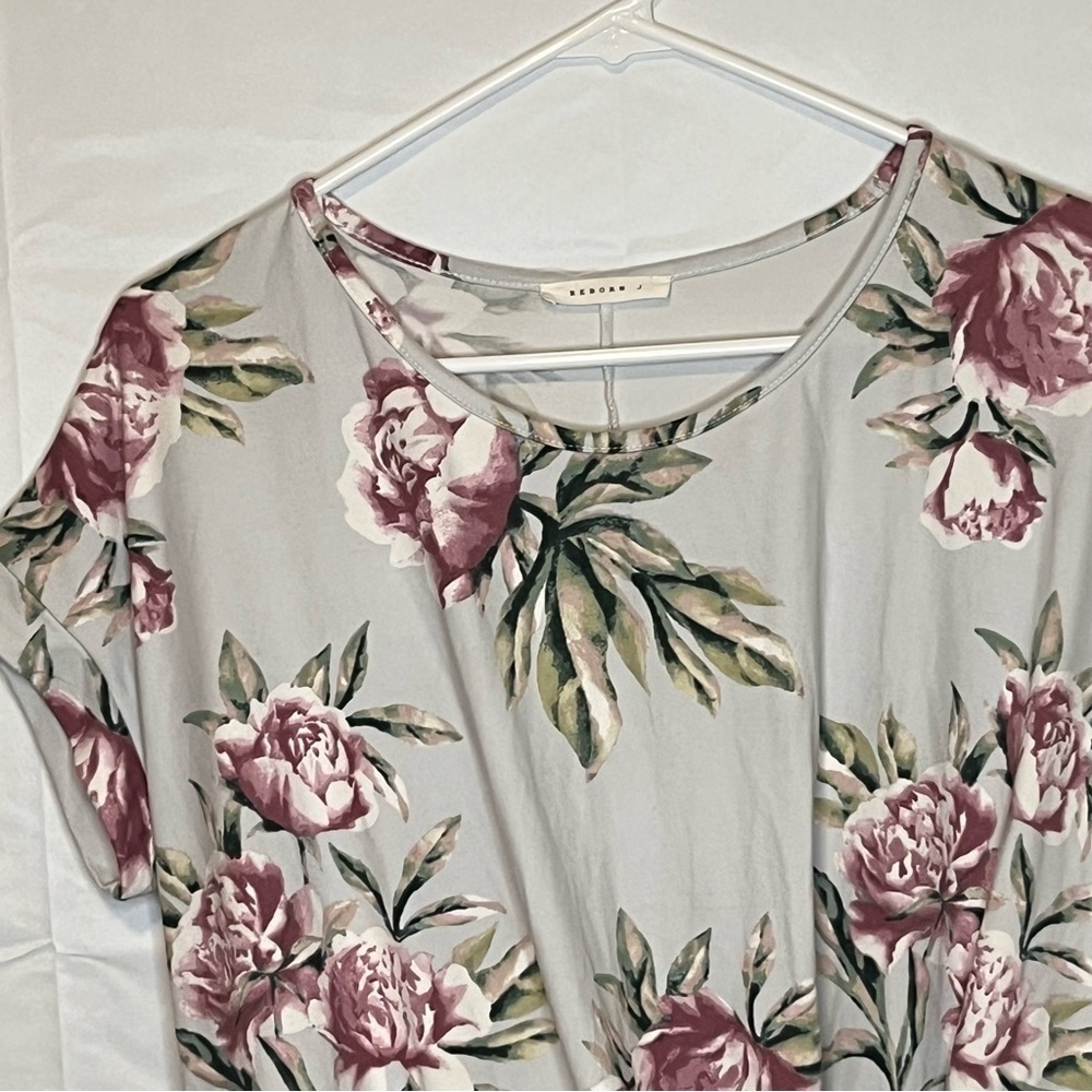 REBORN J Grayish Floral Side Tie Shirt Soft Sleeve Feminine Modest Size Medium - Picture 3 of 12